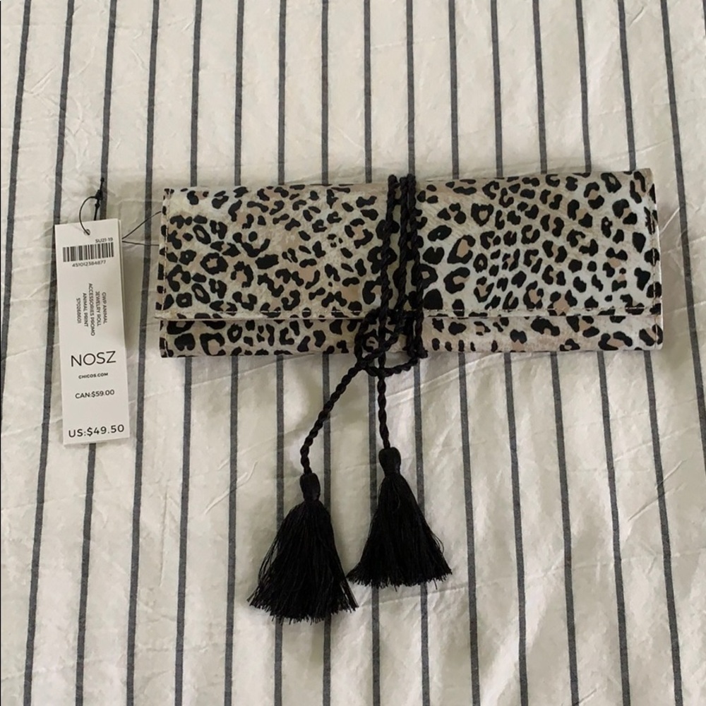 Cheetah Print Clutch / Travel Case w/ Tassel Ties